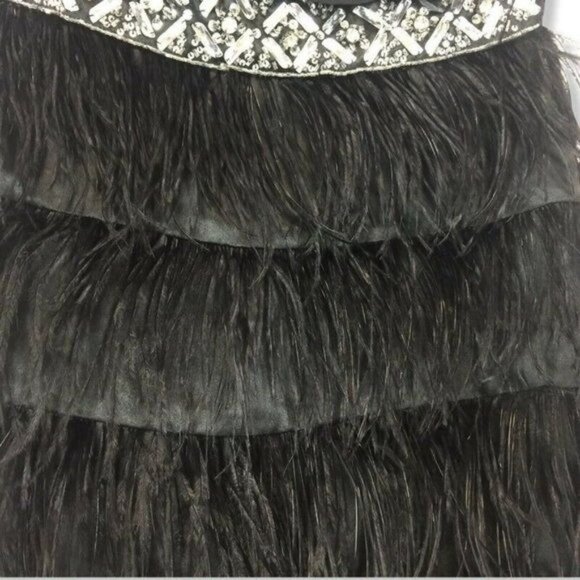One-Shoulder Pleated Black Tie Feather Cocktail Dress Rhinestone Waist 8 Prom - Picture 6 of 12
